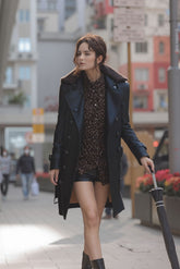 Longline Faux Leather Zip-Up Coat for Women