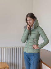 Hooded Puffer Jacket with Faux Fur Trim for Women