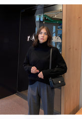 Textured Geometric Knit Turtleneck Sweater for Women