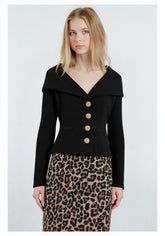 Off-Shoulder Button Front Long Sleeve Knit Cardigan for Women