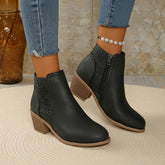 Cut-Out Ankle Boots with Block Heel for Women
