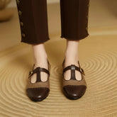T-Bar Tweed Flats with Buckle for Women