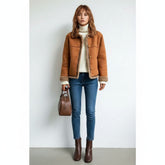 Faux Shearling Lined Zip-Up Aviator Jacket