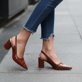 Croc-Effect Slingback Block Heels for Women