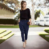 Tapered High-Waist Trousers in Navy for Women