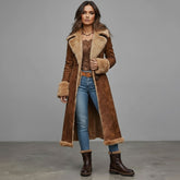 Faux Suede Shearling-Lined Longline Winter Coat for Women