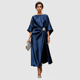 Satin Batwing Sleeve Embellished Midi Dress for Women