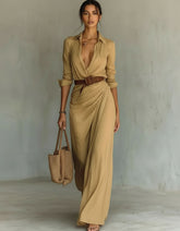 Long Sleeve Wrap Style Maxi Dress for Women