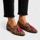 Leopard Print Tassel Trim Loafers for Women
