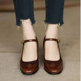 Two-Tone Mary Jane Block Heel Shoes for Women