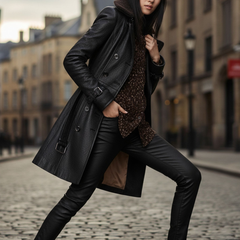 Longline Faux Leather Zip-Up Coat for Women