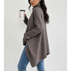 Oversized Turtleneck High-Low Knit Sweater for Women