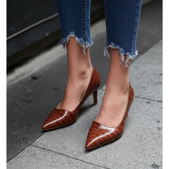 Croc-Effect Slingback Block Heels for Women