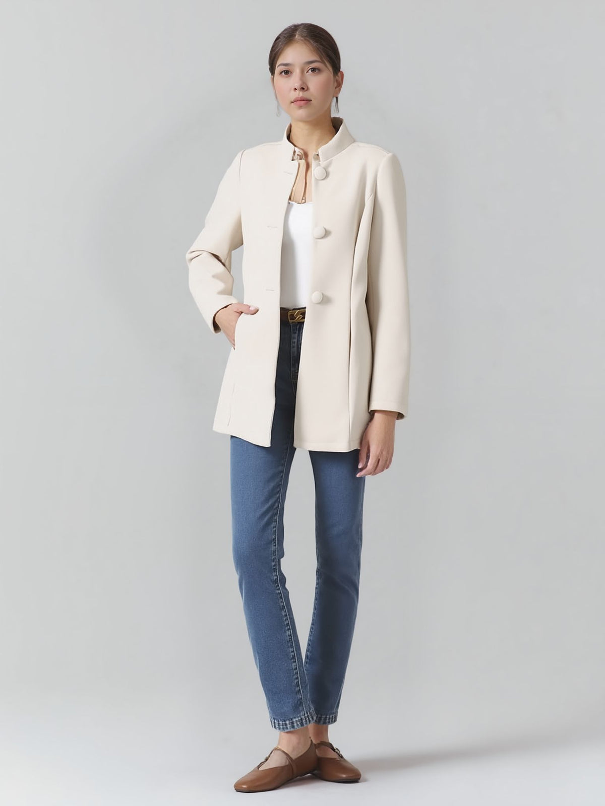 Tailored Longline Button-Up Jacket for Women