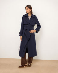 Longline Double-Breasted Belted Trench Coat for Women