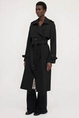 Longline Double-Breasted Belted Trench Coat for Women