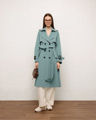 Longline Double-Breasted Belted Trench Coat for Women