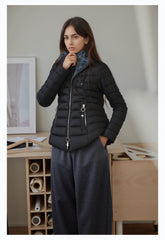 Hooded Puffer Jacket with Faux Fur Trim for Women