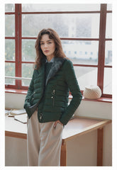 Hooded Puffer Jacket with Faux Fur Trim for Women