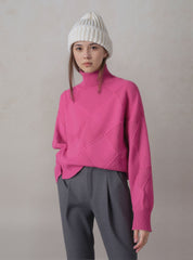 Textured Geometric Knit Turtleneck Sweater for Women