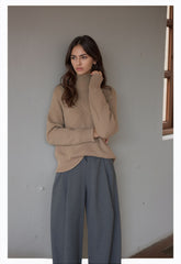 Textured Geometric Knit Turtleneck Sweater for Women