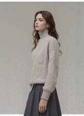 Textured Geometric Knit Turtleneck Sweater for Women