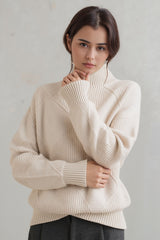 Textured Geometric Knit Turtleneck Sweater for Women
