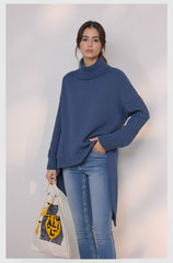 Oversized Turtleneck High-Low Knit Sweater for Women