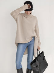 Oversized Turtleneck High-Low Knit Sweater for Women
