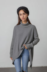 Oversized Turtleneck High-Low Knit Sweater for Women
