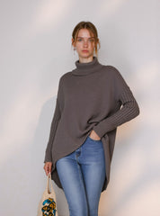 Oversized Turtleneck High-Low Knit Sweater for Women