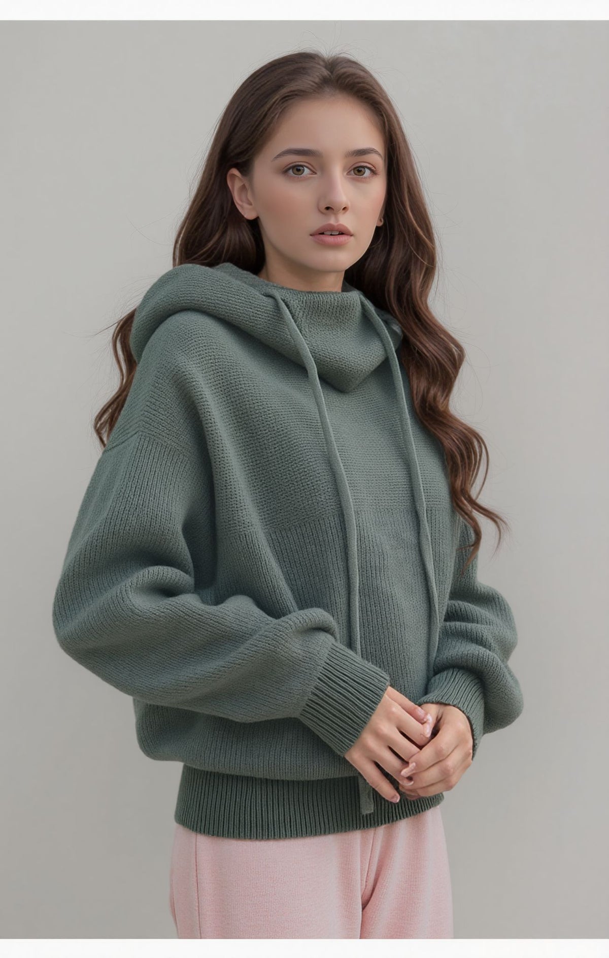 Oversized Knit Funnel Neck Hoodie Sweater for Women