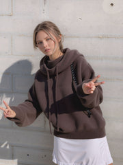 Oversized Knit Funnel Neck Hoodie Sweater for Women