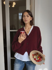 Soft Knit V-Neck Button Front Cardigan for Women