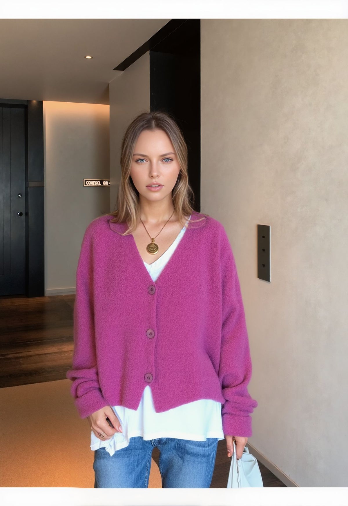 Soft Knit V-Neck Button Front Cardigan for Women