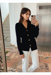 V-Neck Textured Knit Button Front Cardigan for Women