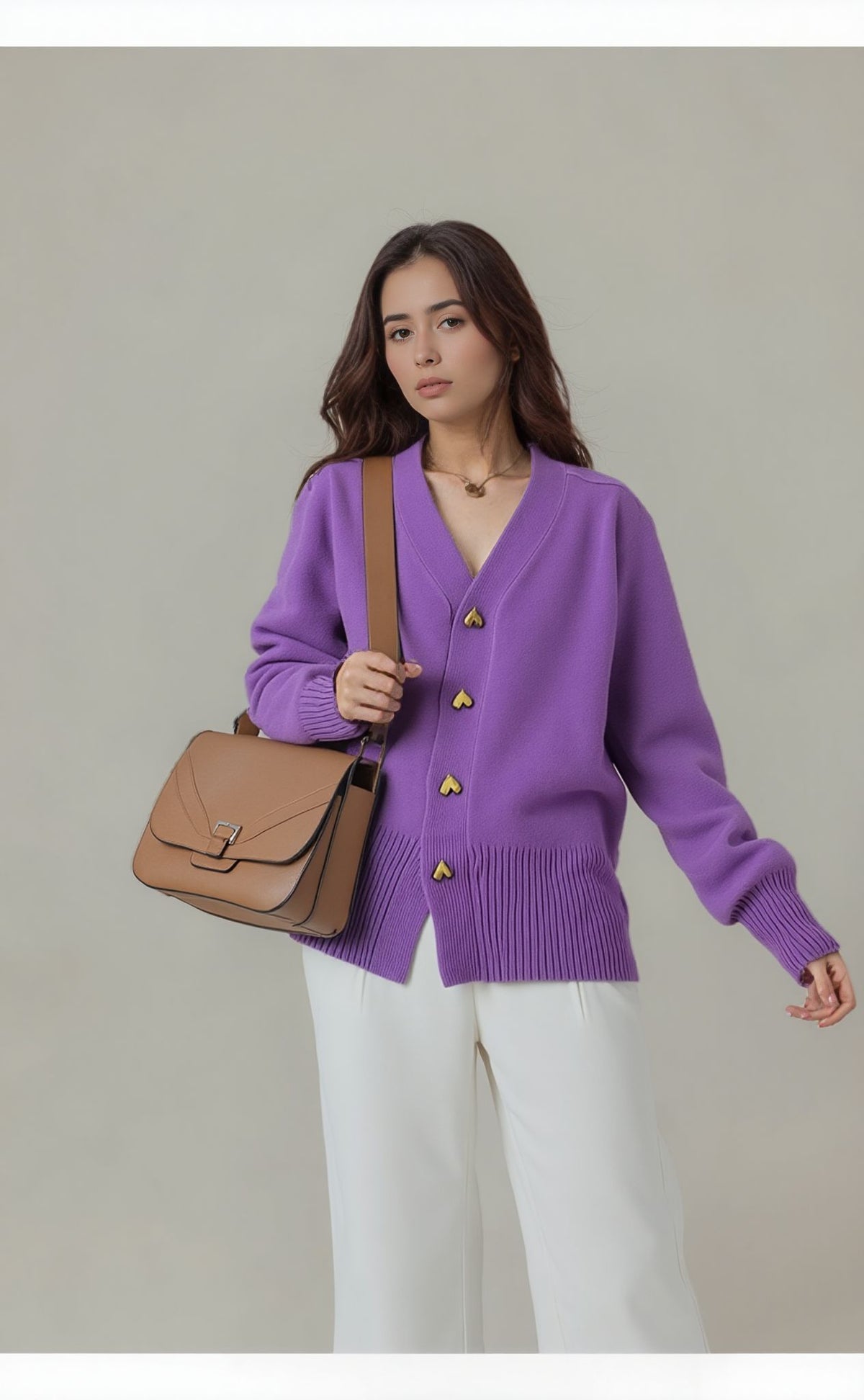 V-Neck Textured Knit Button Front Cardigan for Women