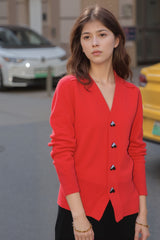 V-Neck Textured Knit Button Front Cardigan for Women