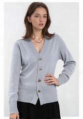 V-Neck Textured Knit Button Front Cardigan for Women