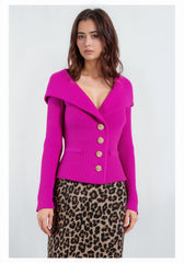 Off-Shoulder Button Front Long Sleeve Knit Cardigan for Women