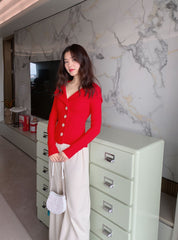 Off-Shoulder Button Front Long Sleeve Knit Cardigan for Women