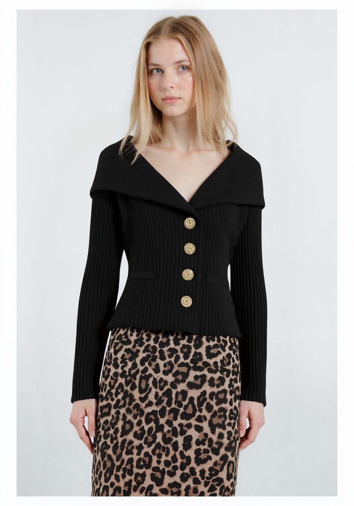 Off-Shoulder Button Front Long Sleeve Knit Cardigan for Women