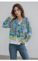V-Neck Boho Floral Print Long Sleeve Cardigan for Women