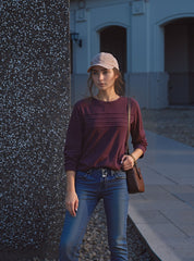 Long Sleeve Textured Knit Crew Neck Top for Women