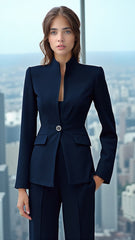 Tailored Longline Blazer & Flared Trousers Suit Set for Women