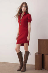 Knitted Midi Shirt Dress with Long Sleeves for Women