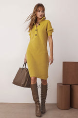 Knitted Midi Shirt Dress with Long Sleeves for Women