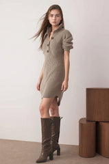 Knitted Midi Shirt Dress with Long Sleeves for Women