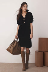 Knitted Midi Shirt Dress with Long Sleeves for Women