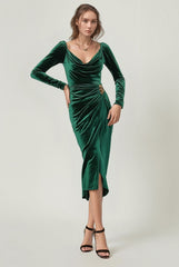 Velvet Midi Dress with Long Sleeves for Women